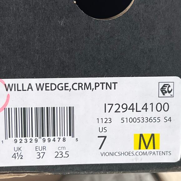 Vionic Willa Wedge Patent Leather Slip-on Loafer Cream Women's 7M NWB - Picture 11 of 11